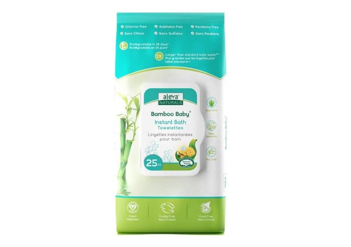 ALEVA BAMBOO BABY INSTANT BATH TOWELETTES 25CT