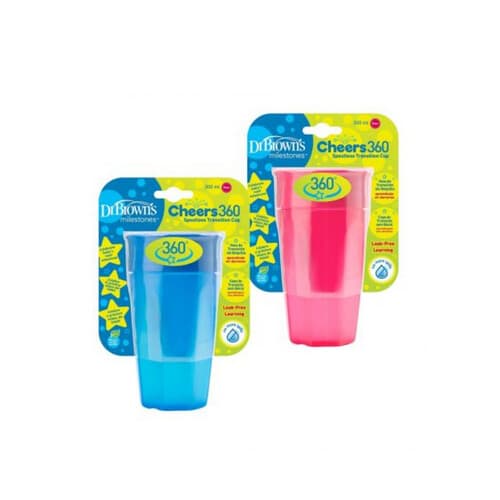 DR. BROWN'S CHEERS 360 CUP PINK/BLUE DECO 9M+ 300ML