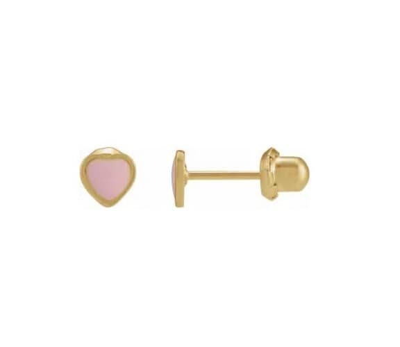 INVERNESS EAR RING 840C1 24KT GOLD PLATE ENAMEL HEART PINK